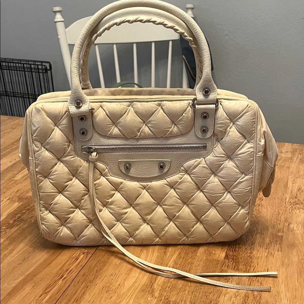 Balenciaga Cream Quilted Satchel